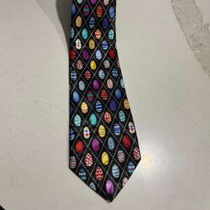 Fratello Easter Egg Tie Handmade Black Multi-Color Eggs Diamond Pattern